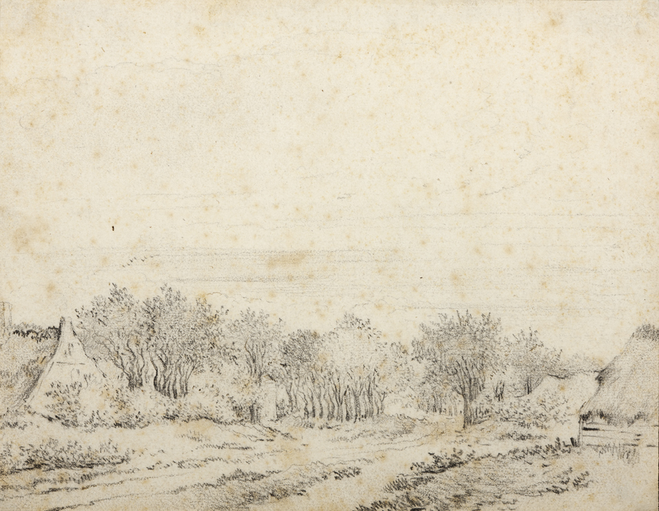 Landschap met boerderijen en een zandweg