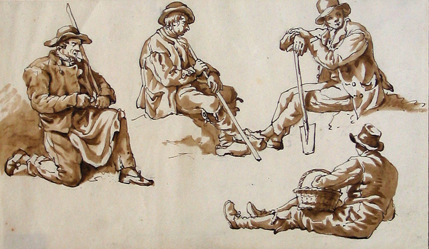 Vier zittende werklieden