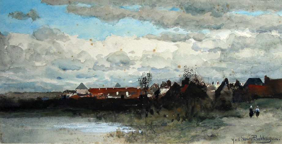 Dorpsgezicht met vijver