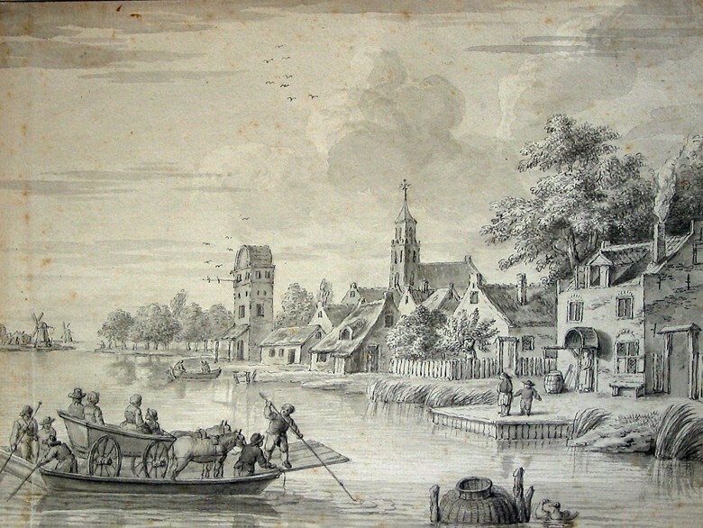 Dorpsgezicht met overhaal (veerpont)