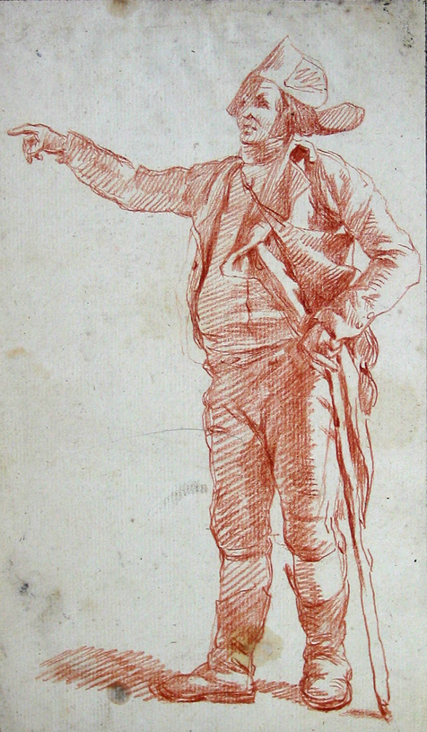 Staande man met uitgestrekte arm