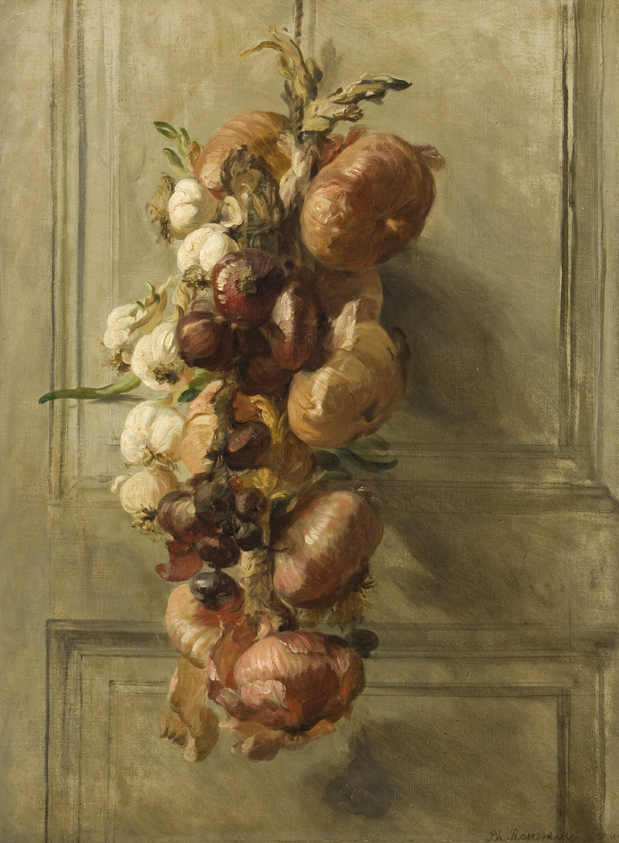 Stilleven met uien, sjalotten en knoflook