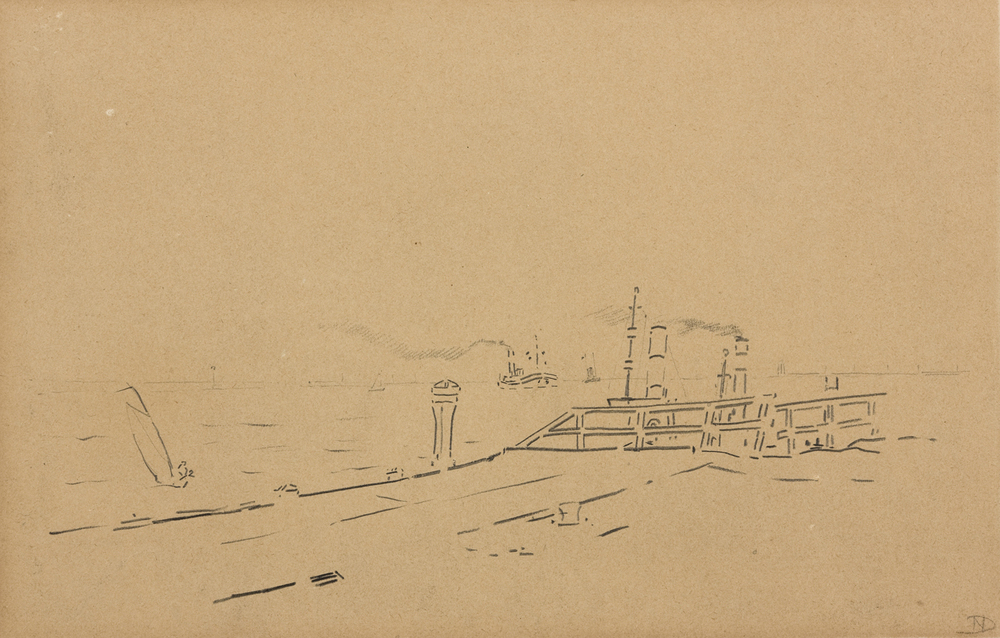 Havenplankier met schepen