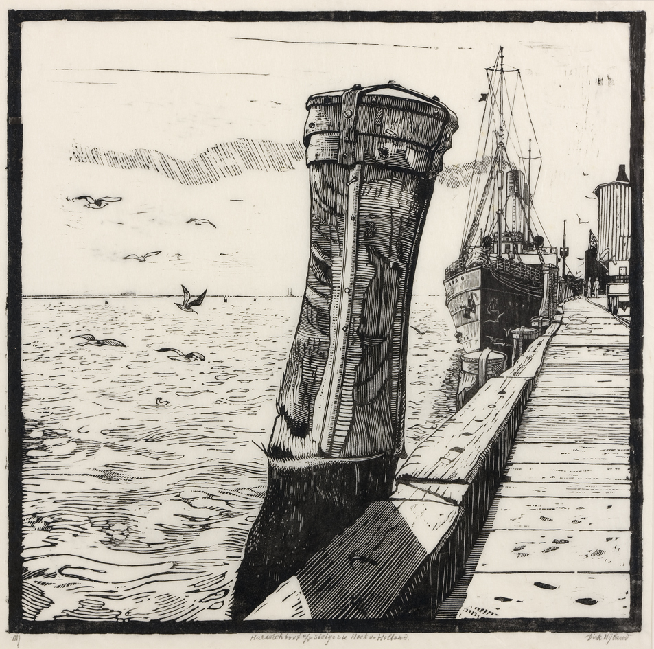 Harwichboot a/d steiger te Hoek van Holland