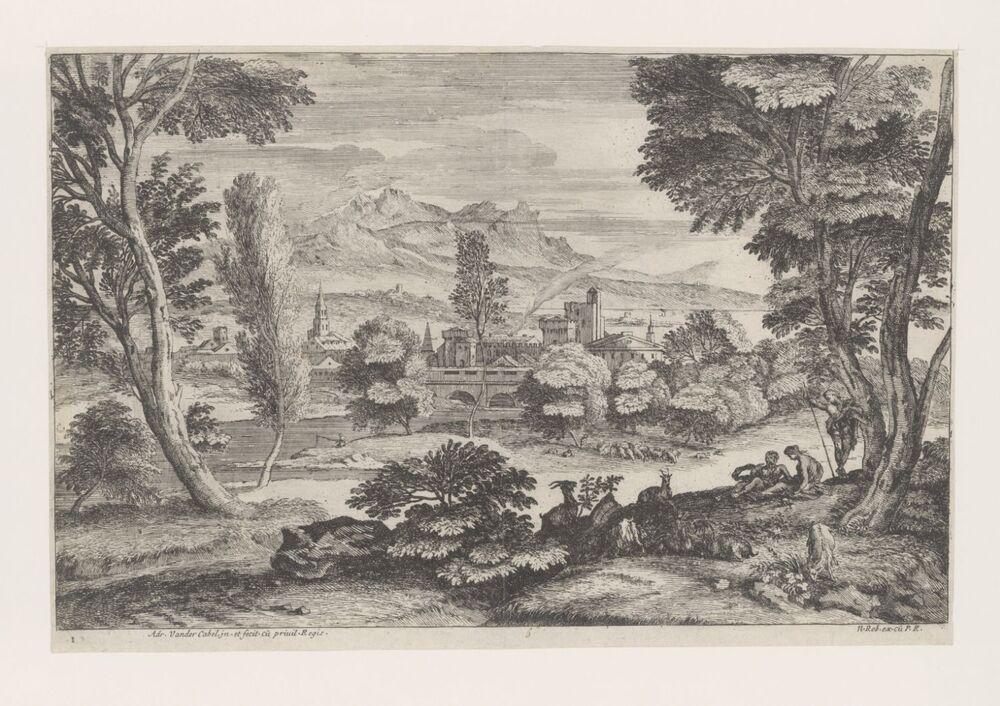 Italiaans landschap met rustende familie