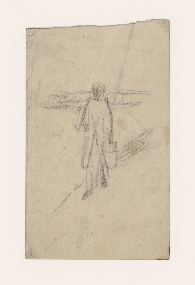 Lopende man met emmer in de hand