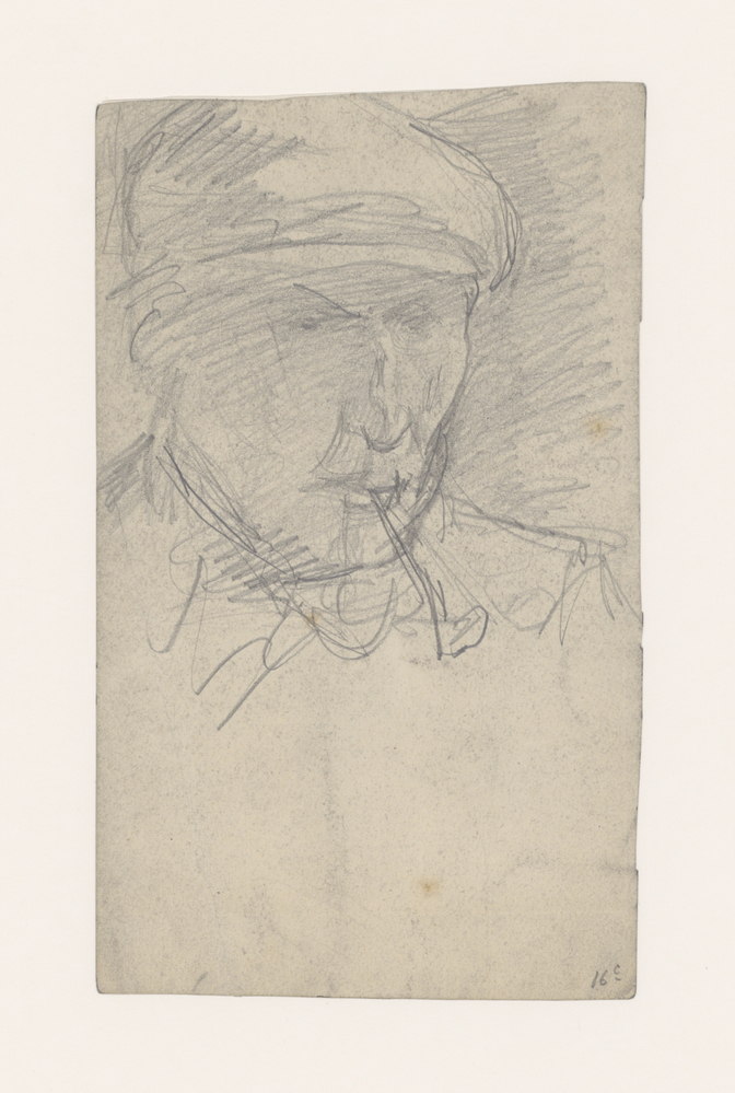 Mannenkop met pijp in de mond