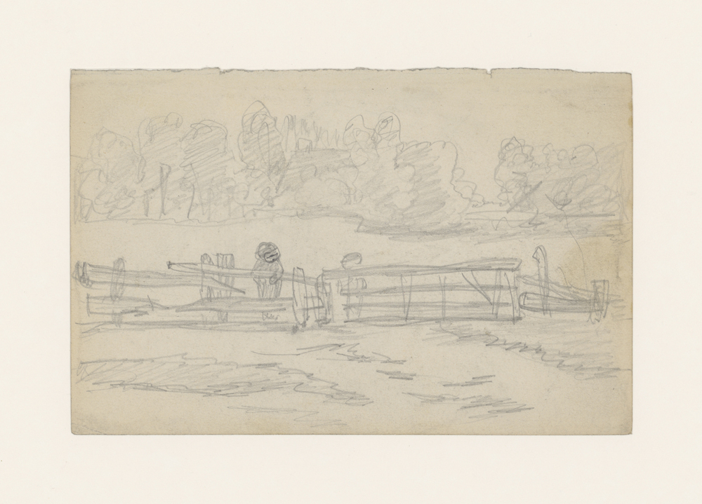 Twee figuren bij landhek