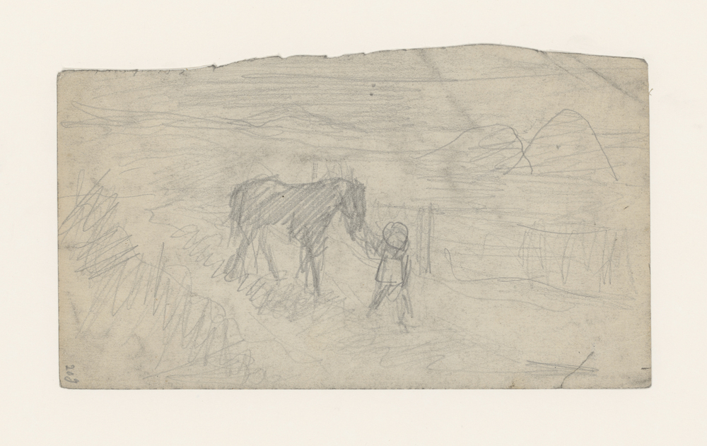 Man met paard in landschap