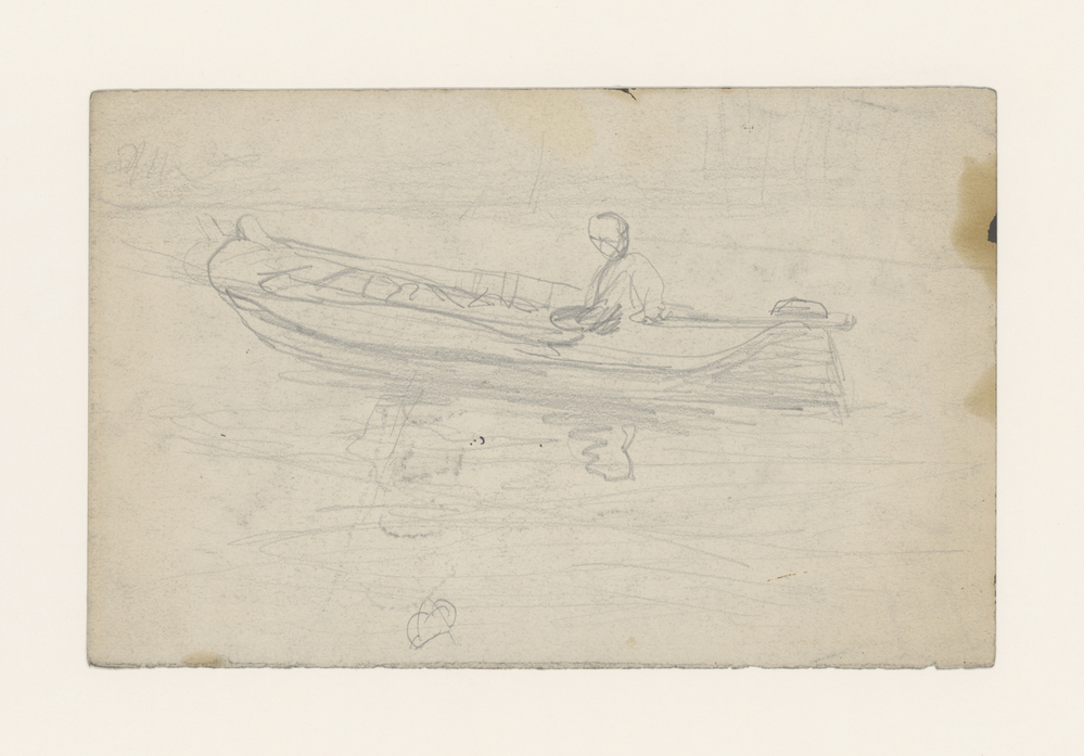 Schets van een schuit met een man
