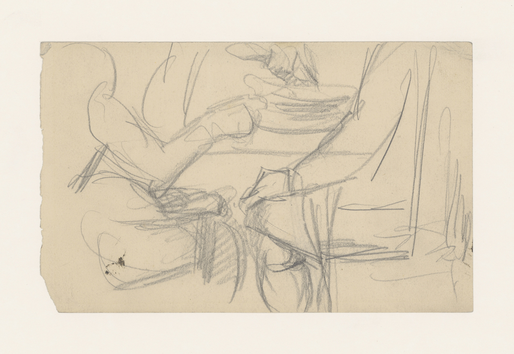 Studie van twee personen zittend voor een tafel