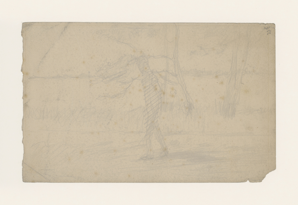 Lopende man in landschap