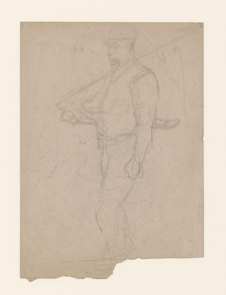 Man met zeis op de schouder