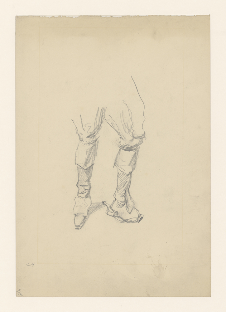 Schets van twee gelaarsde benen