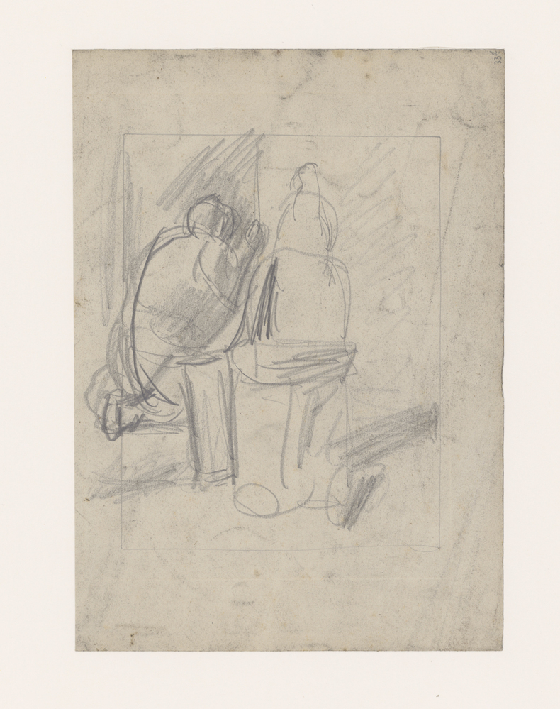 Schets van een schilder aan het werk