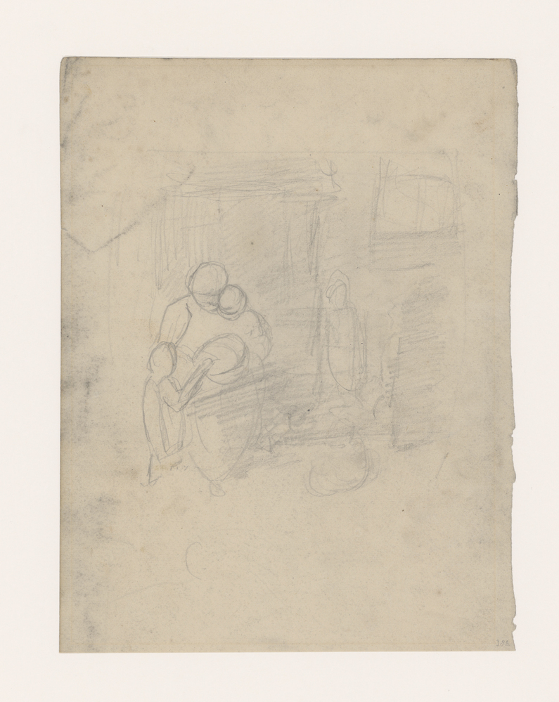 Interieur met vrouw en kinderen