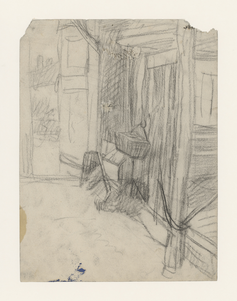 Schuurinterieur met openstaande deur