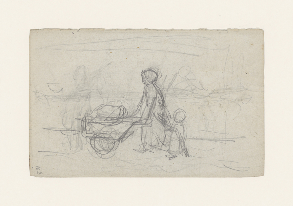 Vrouw en kind achter wagentje