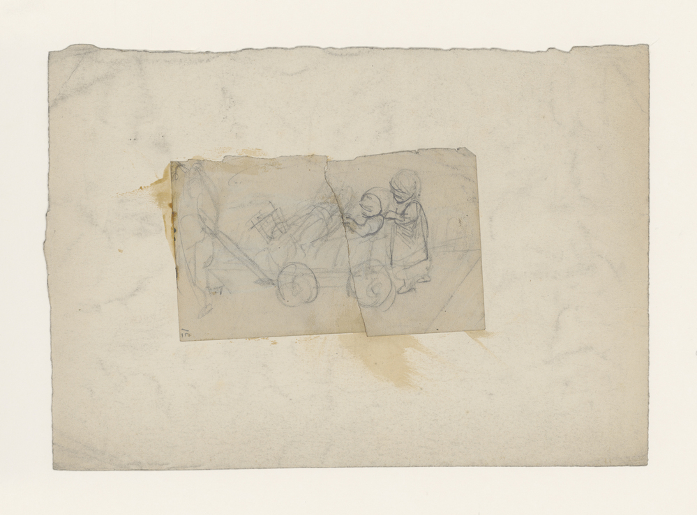 Drie kinderen met een trekwagen