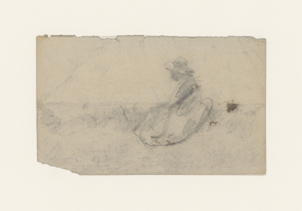 Zittend meisje in 't gras