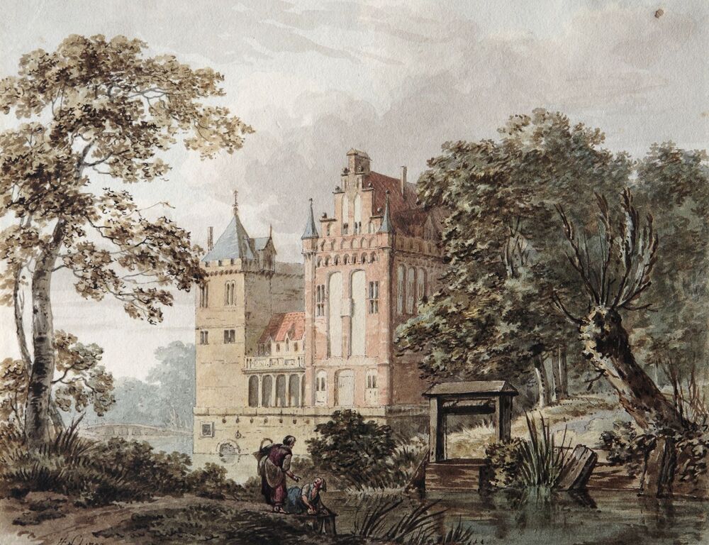 Gezicht op een kasteel, in zomerse omgeving