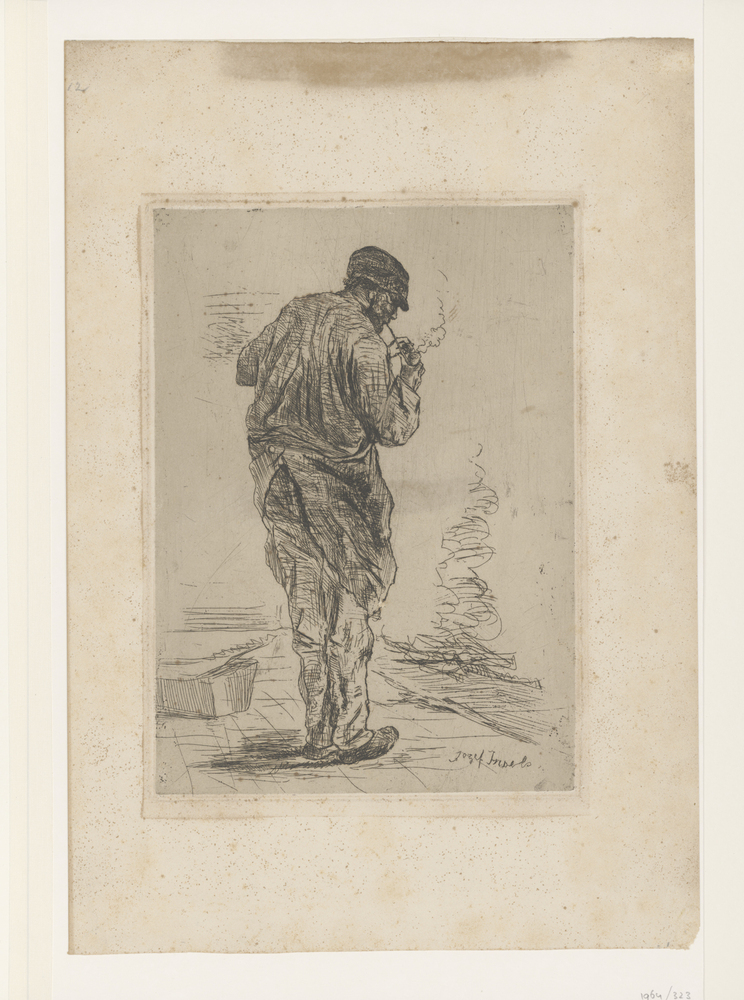 Timmerman die zijn pijp aansteekt