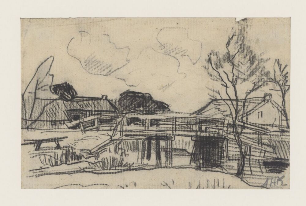 Schets van een vaart waarover een brug