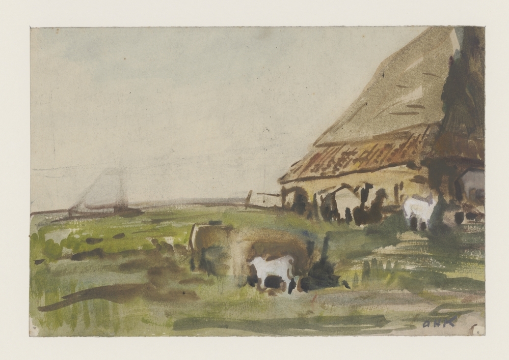 Boerderij met vee in de weide