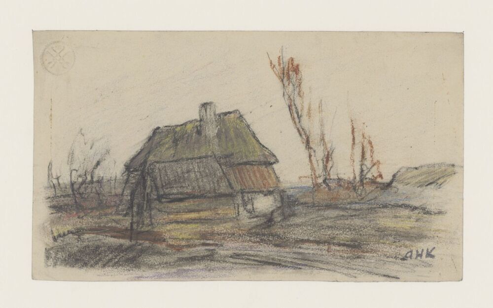 Boerenhuis tussen geboomte