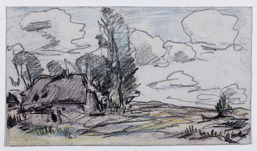 Landschap met boerderij en geboomte