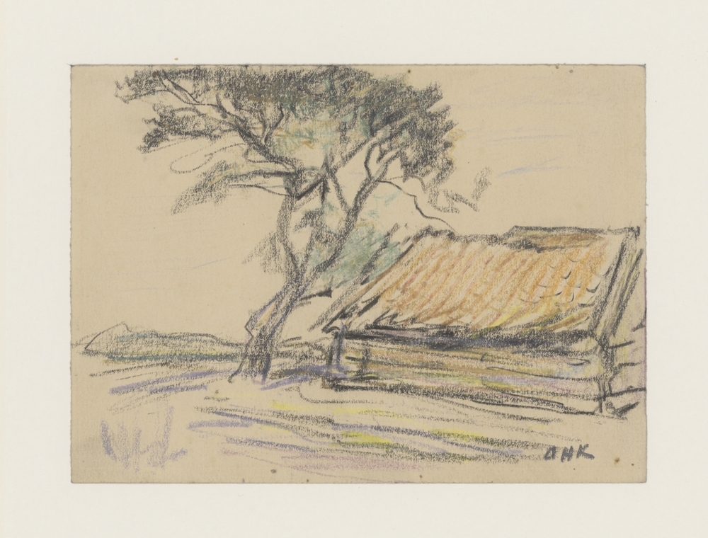 Boerenschuur onder boom