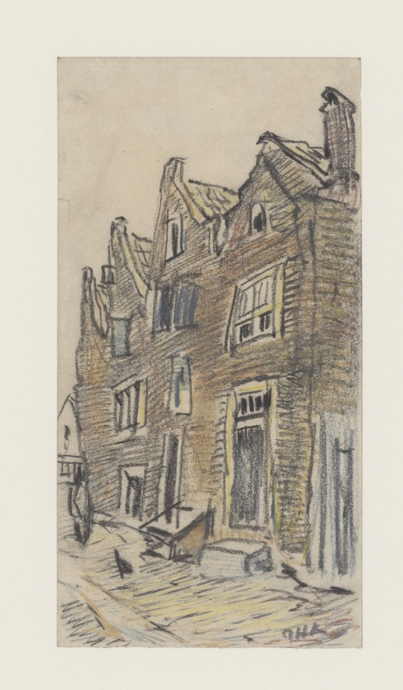 Straatje met vier huisgevels