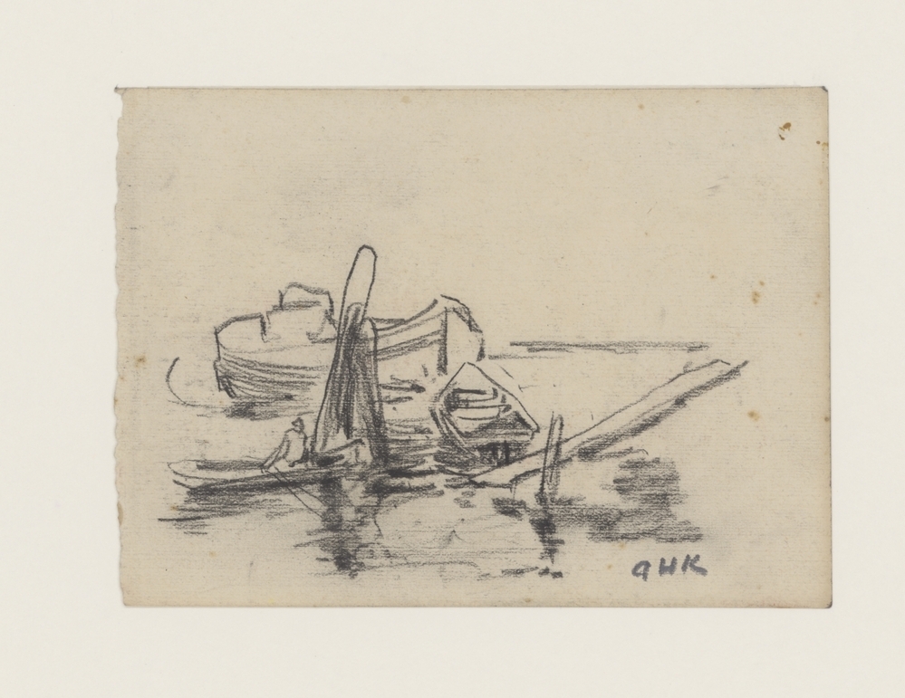 Drie boten aan de wal