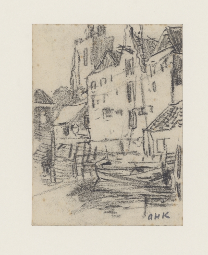 Oud stadshoekje met kerktoren