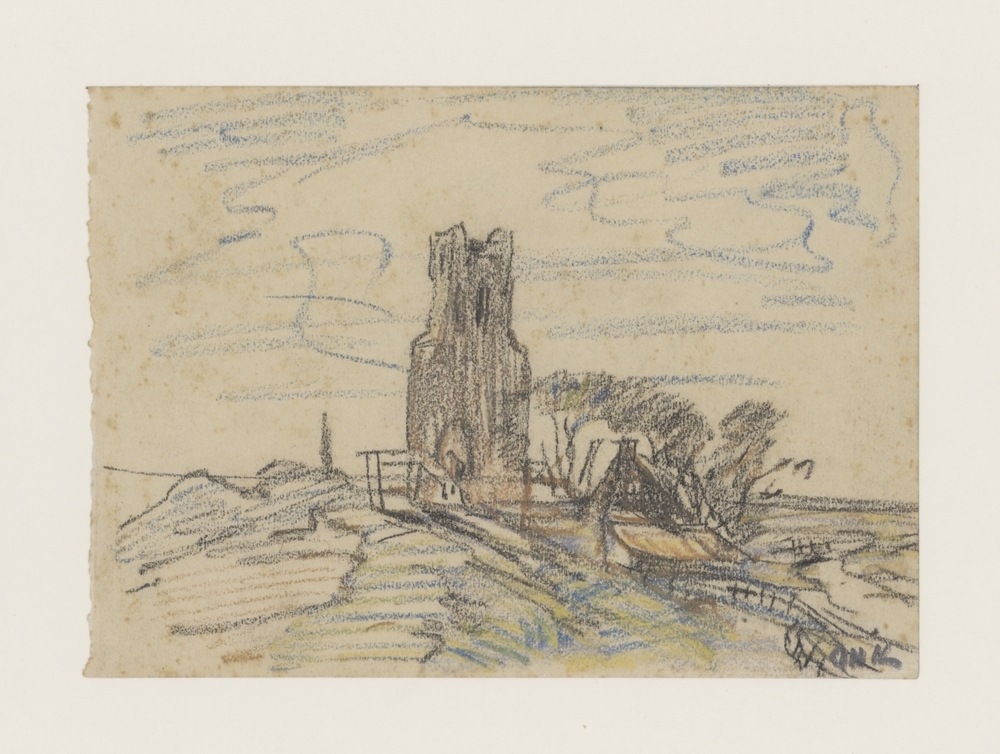 Landschap met grote toren