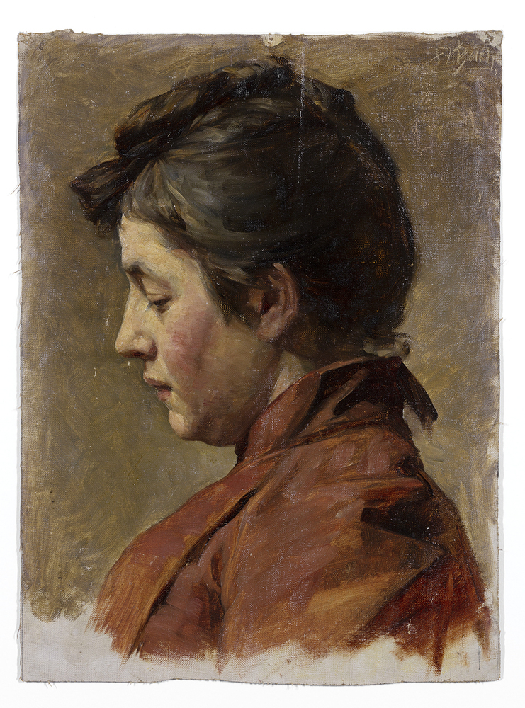 Jonge vrouw met neergeslagen ogen