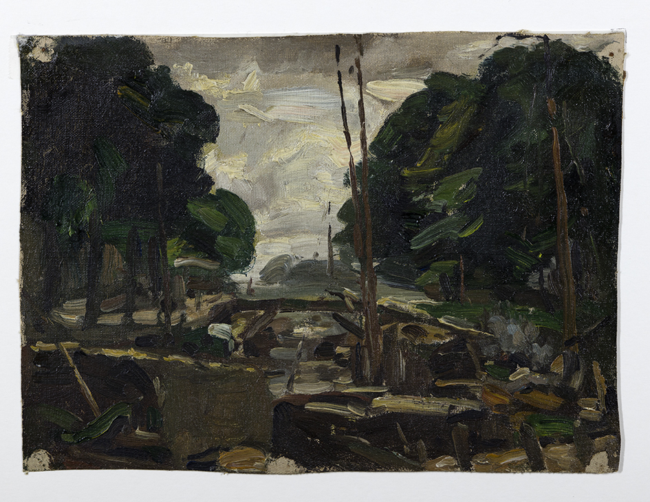 Diep met schepen en bomen (studie)