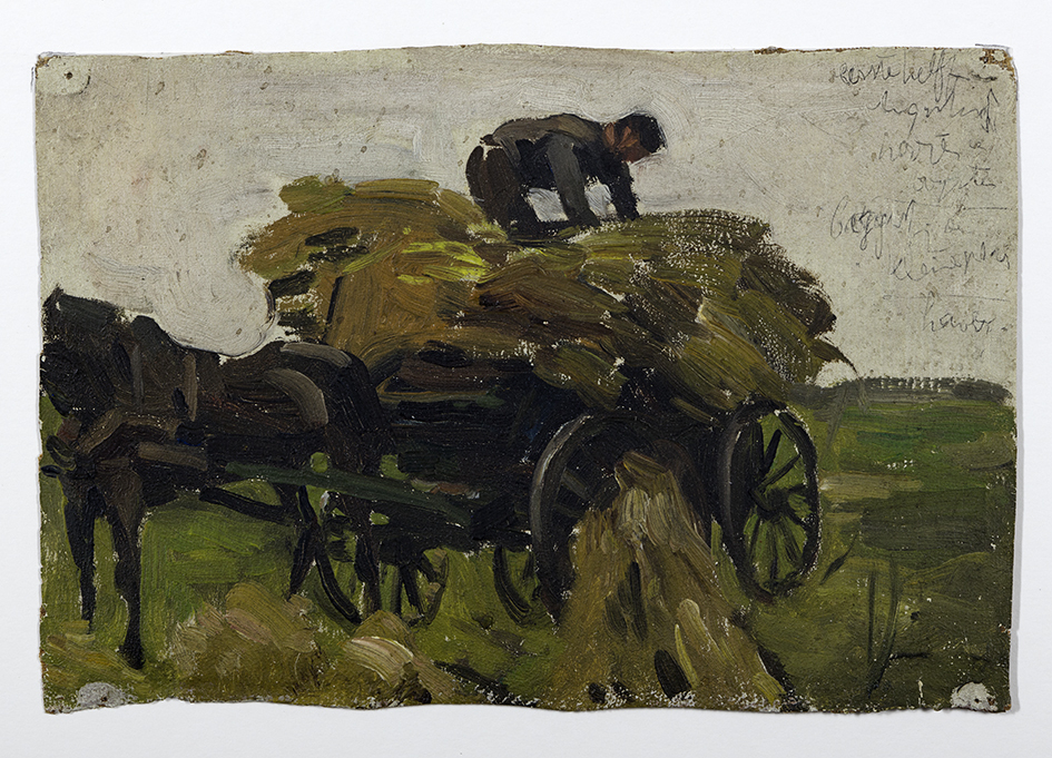 Boer op hooiwagen (studie)