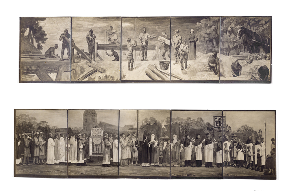 Foto's van muurschilderingen in schoolgebouwtje te Bedum