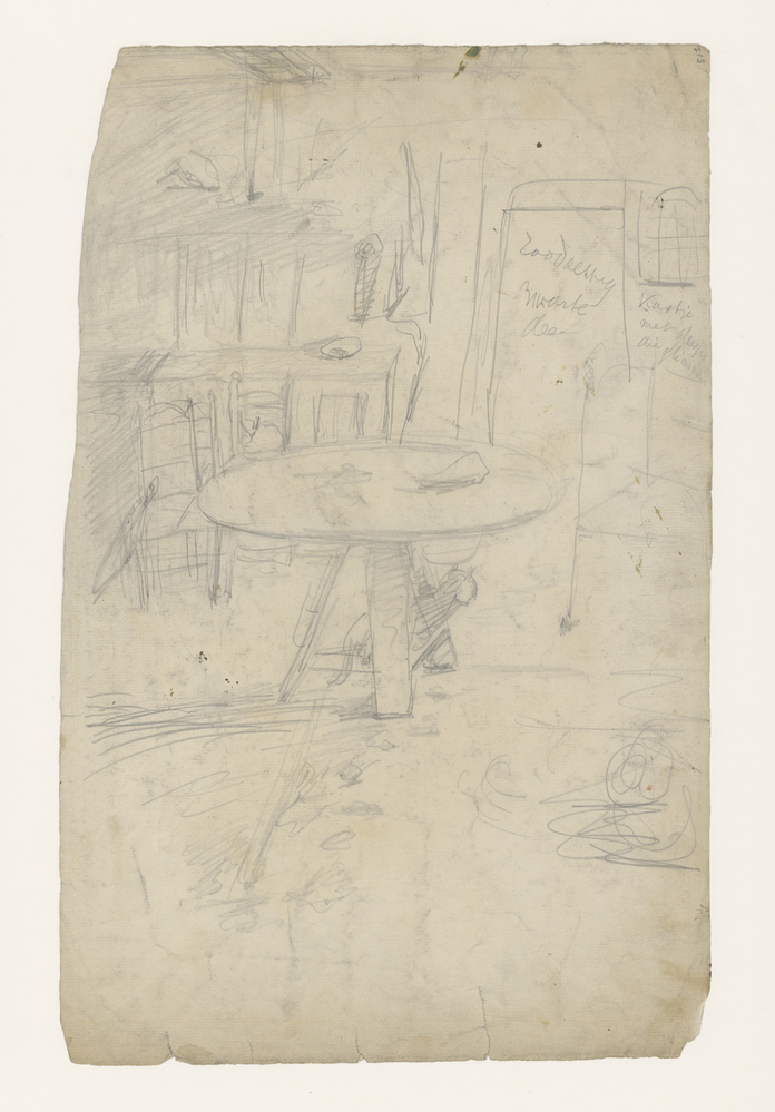 Interieurschets met ronde tafel