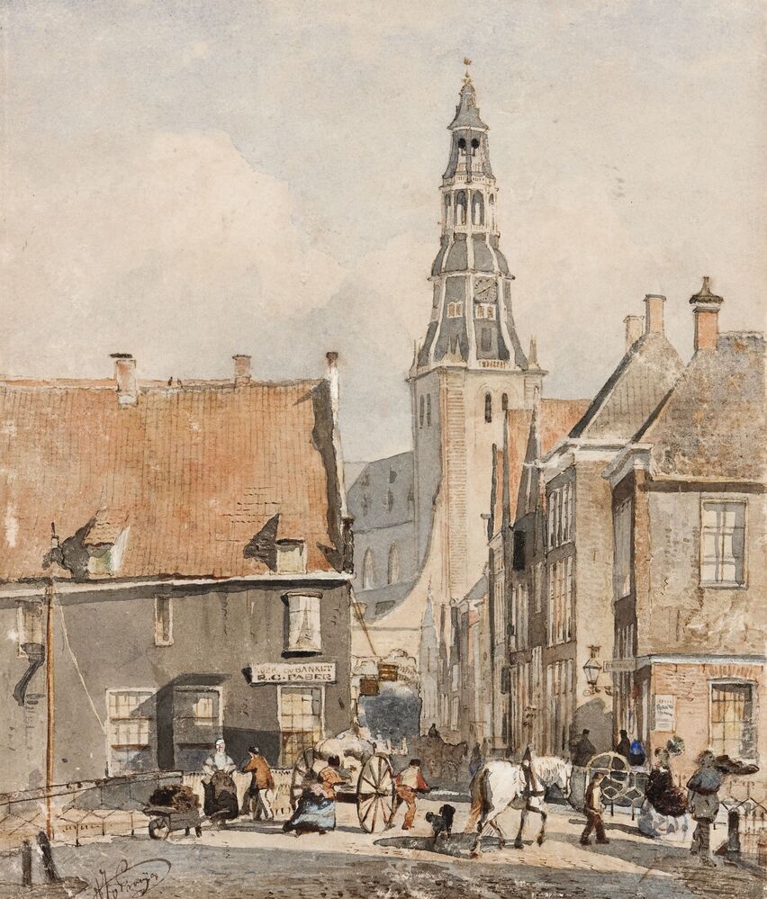 Brugstraat en de Akerk gezien vanuit de Astraat; op de voorgrond de Abrug