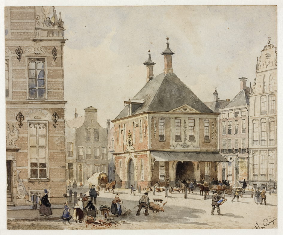 Waaggebouw; links het Goudkantoor, rechts het 'Huis met de schone gevel'