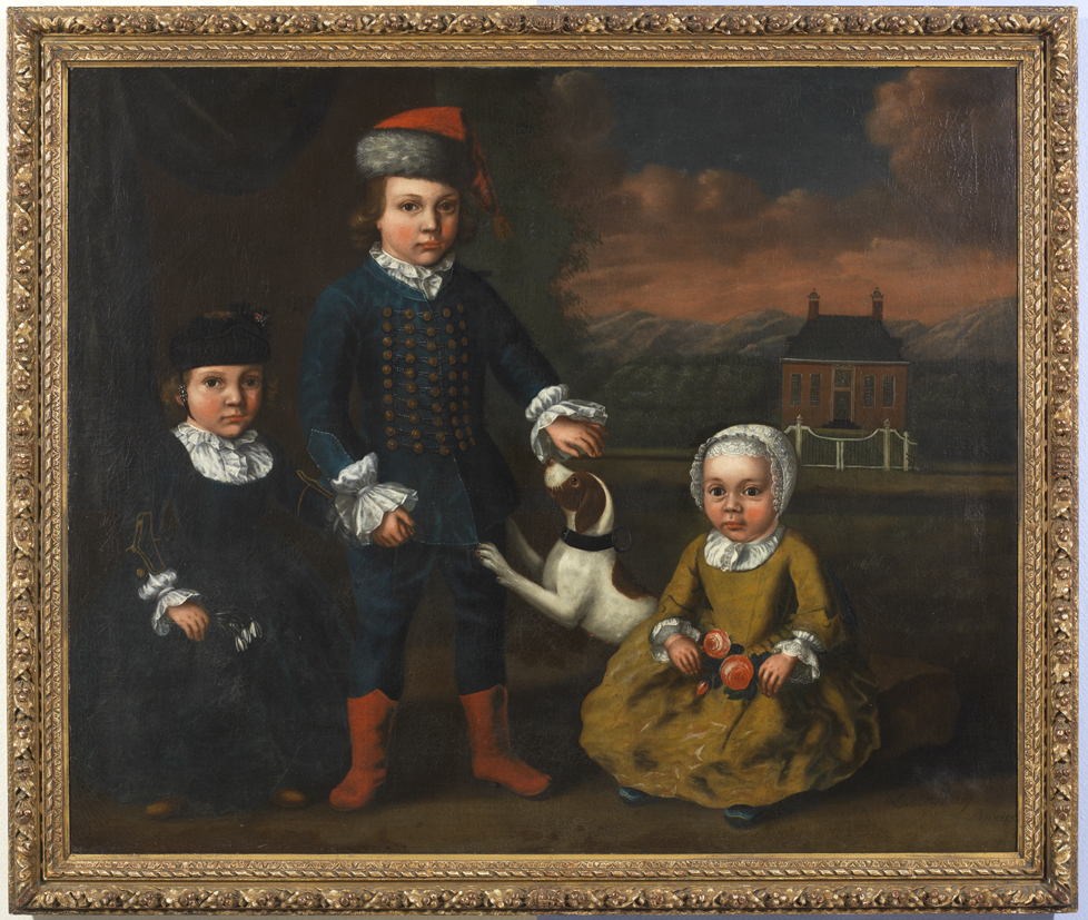 Drie kinderen Gockinga, in landschap met landhuis