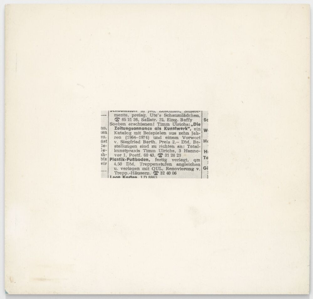 Die Zeitungsannonce als Kunstwerk 1964-74