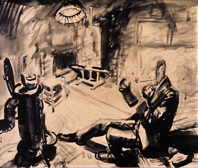 Pijpstoppende man in interieur