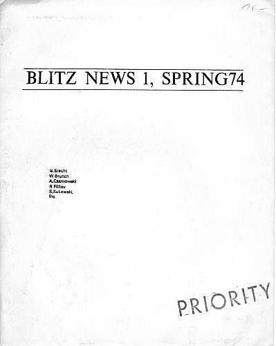 BLITZ NEWS, Newsletter from Blitzinformation, no. 1, spring 1974