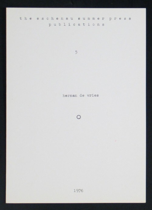 herman de vries. O (The Eschenau Summer Press Publications 5)