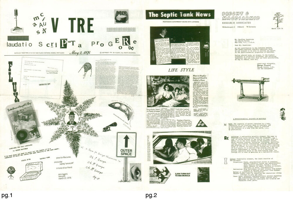 V tre, Laudatio scripta pro George Maciunas concepta hominibus Fluxi (Fluxus newspaper nr 10)