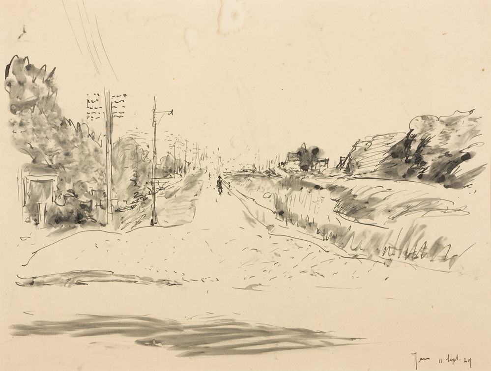 Dijklandschap met telefoonpalen