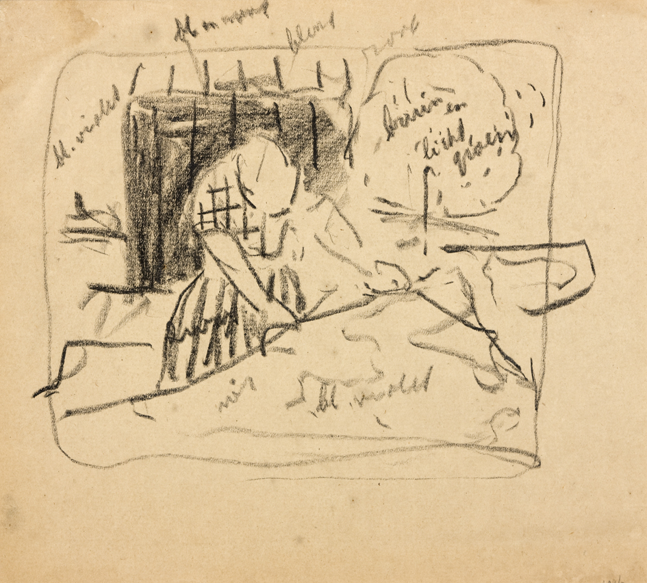 Voorstudie: Vrouw, bed opmakend